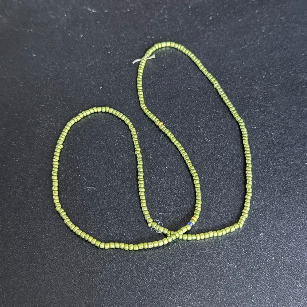 Vintage Green Seed Bead Strand Necklace Boho Layering Jewelry